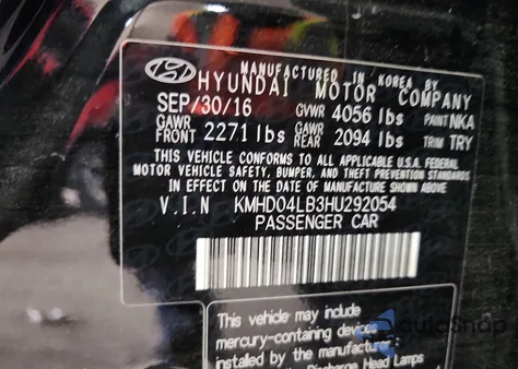 2017 Hyundai Elantra Sport from USA, damaged, VIN KMHD04LB3HU292054